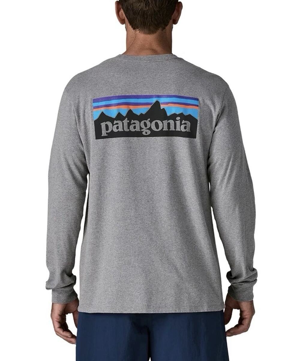 Patagonia Responsibili T-shirt Y2K Medium Navy Blue P-6 Logo Long Sleeve A010298